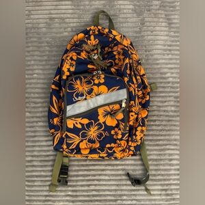 LL Bean Large JULIE Backpack Hawaiian Floral Blue & Orange 💙🧡